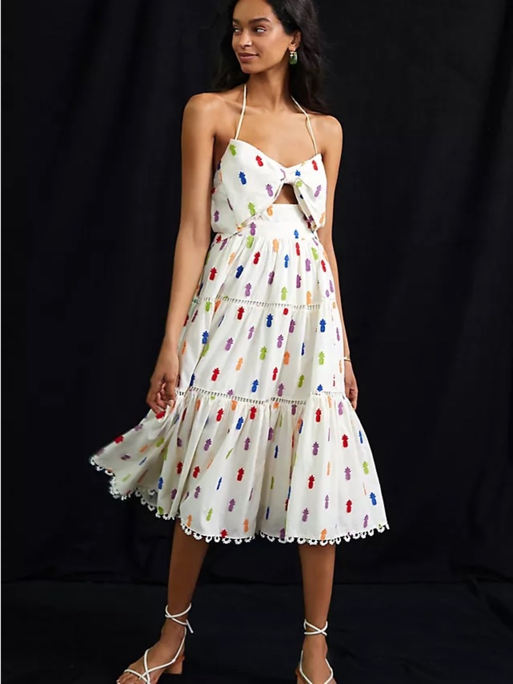 NWT Anthropologie FARM Rio Pineapple Multicolored Tiered Halter Midi Dress